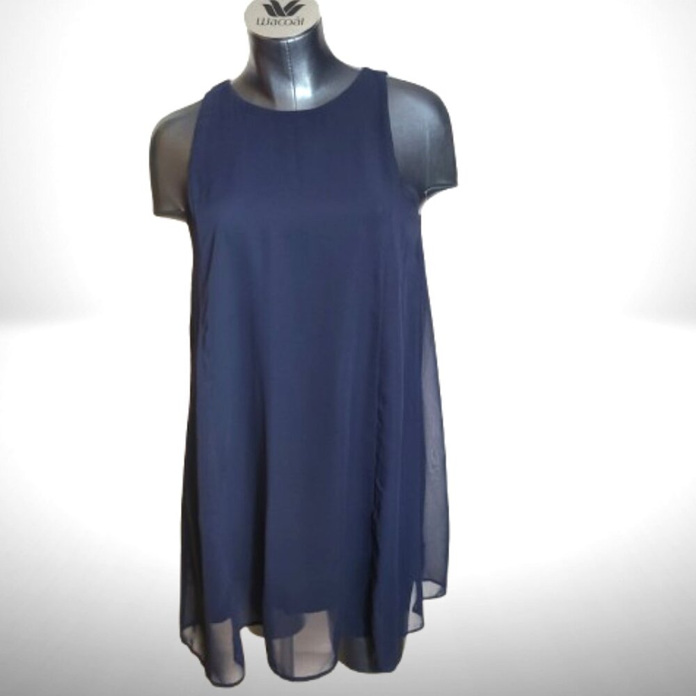 Abercrombie & Fitch Navy Chiffon Swing Shift Dress | Keyhole Back | Size M - Picture 1 of 6